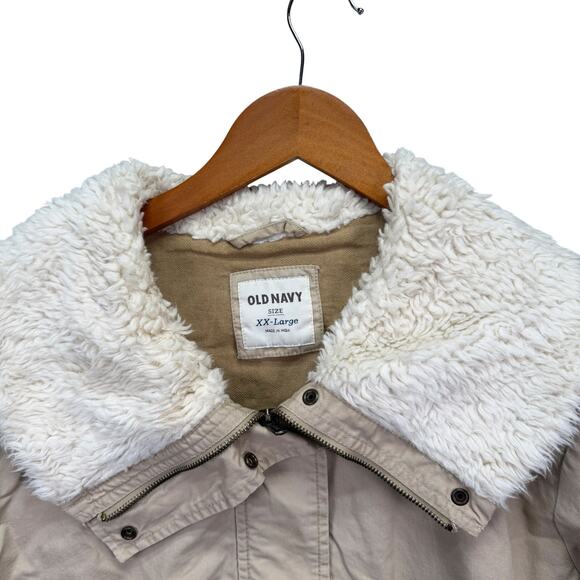 Old Navy Sherpa Lined Tan Zippered Tie Jacket Coat Adult's Size 2XL - Picture 8 of 13